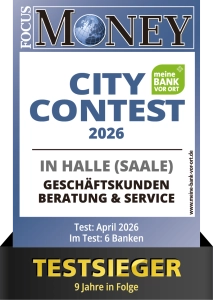 Testsieger Focus Money CityContest Geschäftskundenberatung 2026 in Halle